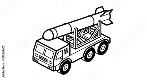 Military Missile Launcher Truck with Mounted Rocket.
