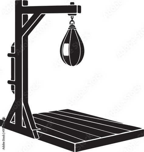 Punching Bag, Boxing Training Equipment, Fitness Gear, Black Vector Illustration