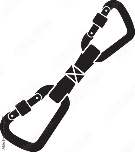 Black climbing harness, rock climbing equipment, safety gear, vector icon