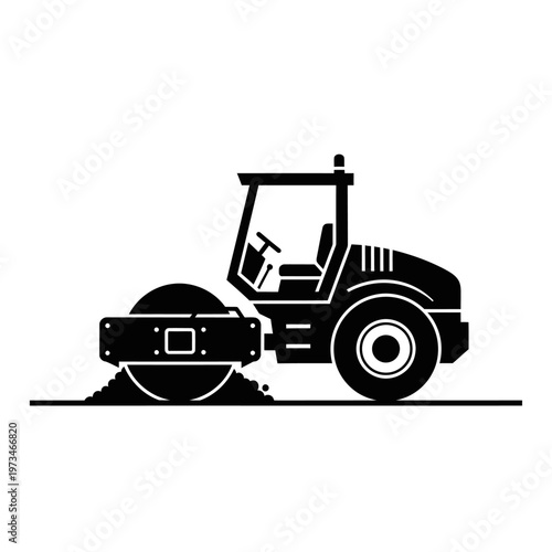 Road roller icon, construction equipment for asphalt paving and compaction.