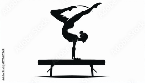 Gymnast Doing Handstand on Balance Beam Silhouette