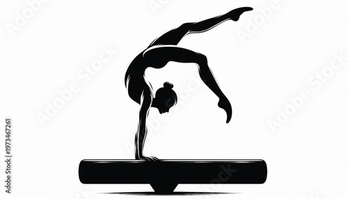 Gymnast Doing Backflip on Balance Beam Silhouette