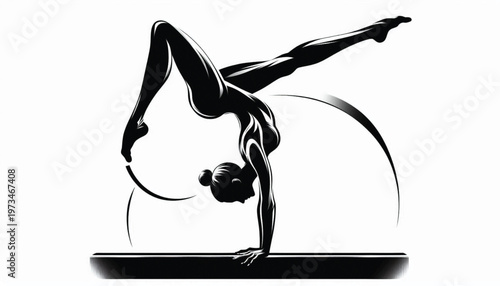 Gymnast Doing Handstand on Floor with One Leg Extended