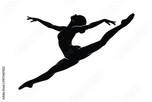 Ballerina Dancing in Air Silhouette Isolated on White