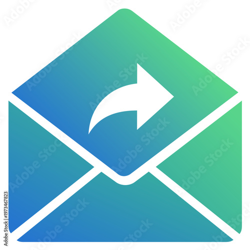 Send Mail Envelope Icon with Forward Arrow Vector. Abstract envelope icon with an arrow pointing outwards, symbolizing sending or forwarding a message. Blue and green gradient style for email clients 
