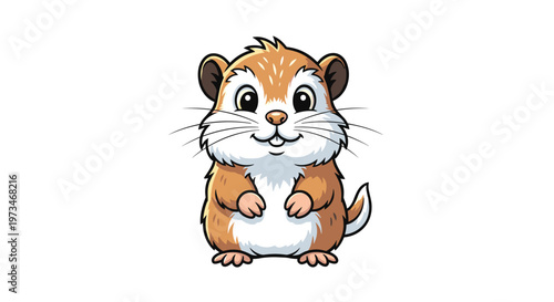 Cute cartoon prairie dog, a charming burrowing rodent, stands attentively with a happy smile, ideal for nature and animal themes.
