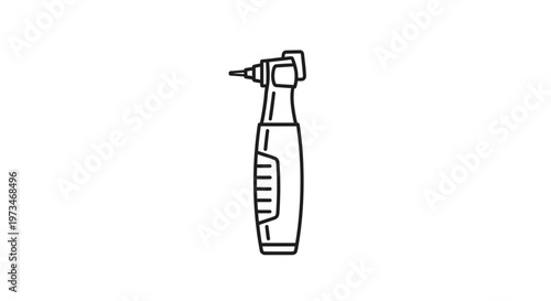 Dental drill icon, black and white line art, isolated on white background