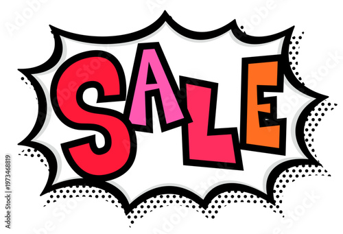 赤いSALE文字入りの黒太線のポップなトゲトゲ吹き出し。激安セール告知用。
