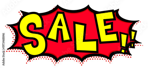 レッドSALE!!文字入りの黒太線の赤いトゲトゲ吹き出し。横長の激安セール告知用。