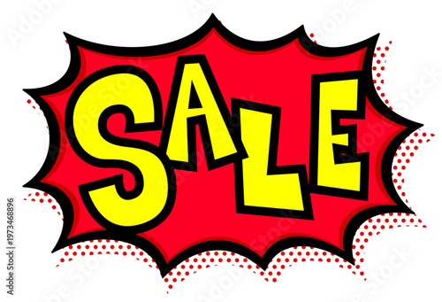 レッドSALE文字入りの黒太線の赤いトゲトゲ吹き出し。激安セール告知用。
