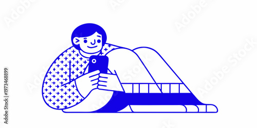 A woman relaxes comfortably using a smartphone while lounging indoors