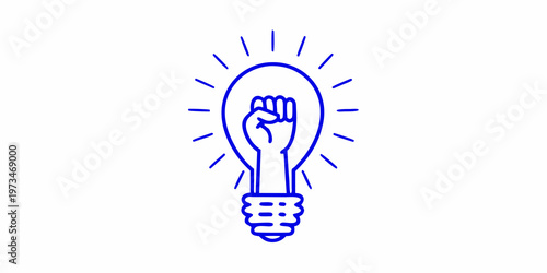 A clenched fist inside a lightbulb symbolizes power and innovative ideas