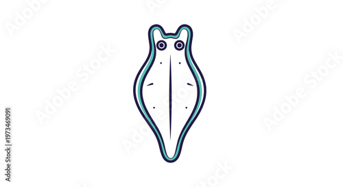 Abstract illustration of a simple flatworm, showcasing its symmetrical body and basic eye spots, representing a fundamental invertebrate.