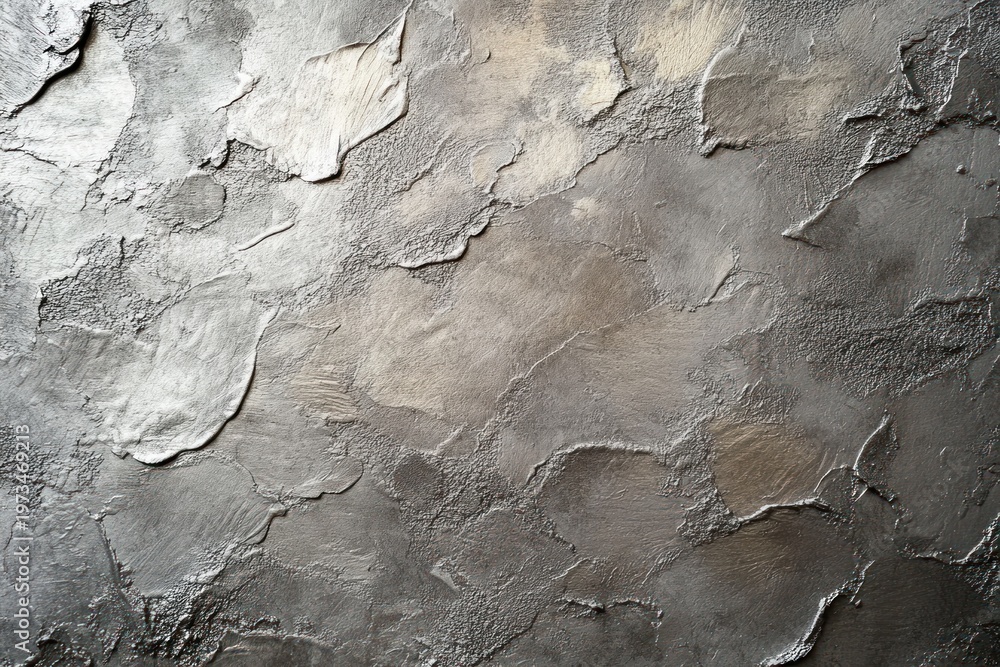 Naklejka premium aged textured plaster wall with layered peeling patches and subtle metallic sheen, evoking a weathered, industrial and tactile mood