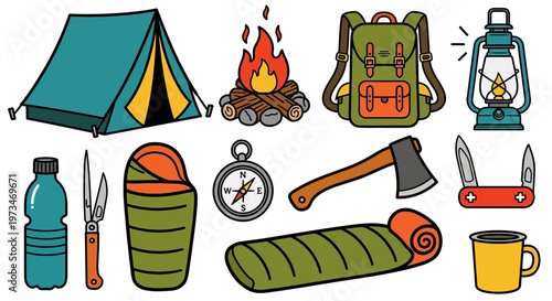 Essential Camping Gear and Outdoor Adventure Equipment Collection.