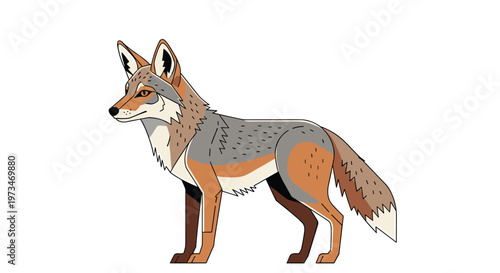 Stylized illustration of a coyote, a cunning wild dog, showcasing its lean body and alert posture, a quintessential North American predator.