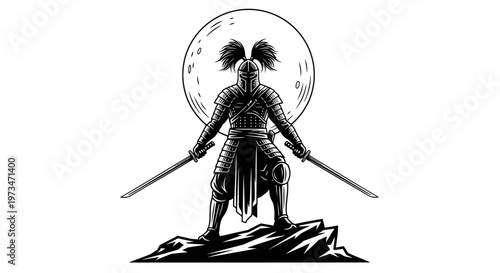 Powerful Samurai Warrior in Full Armor with Dual Katanas.