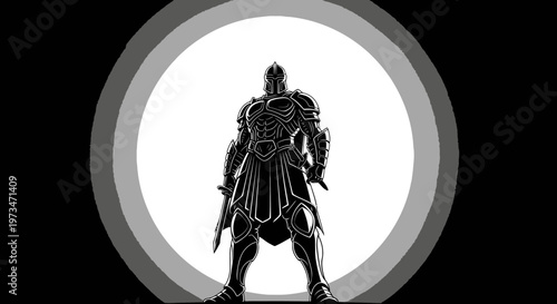 Powerful armored warrior standing in a dramatic pose.