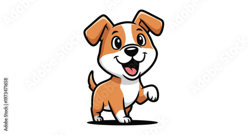 Adorable cartoon puppy, a loyal and playful companion, depicted with a happy smile and a paw raised in greeting, ideal for pet designs.