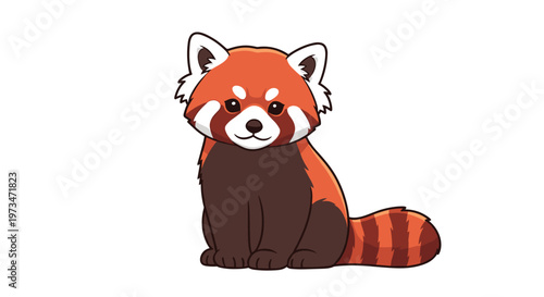 Adorable red panda sits with a sweet expression, showcasing its fluffy red fur and distinctive striped tail, a charming forest dweller.