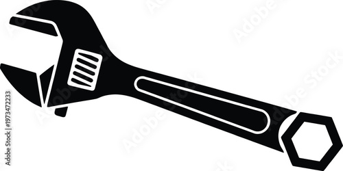 Black silhouette of an adjustable wrench a tool for fastening and repair