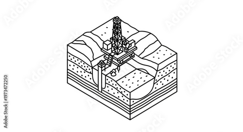 Offshore oil drilling platform and subsea geological crosssection.