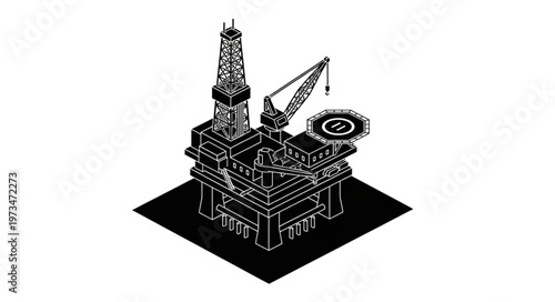 Offshore oil drilling platform industrial rig structure model.