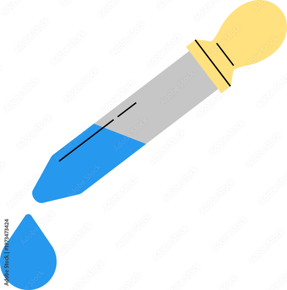 Fototapeta premium Laboratory dropper icon with blue liquid drop for science and medical research