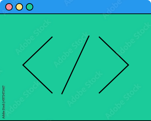 Minimalist web programming icon with code brackets and slash on green background