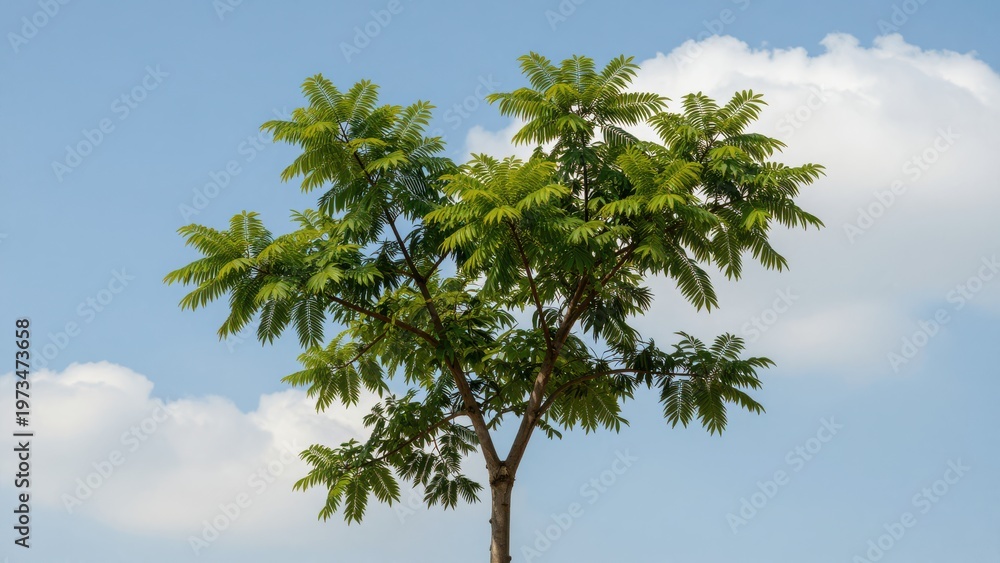 Fototapeta premium Healthy Green Tree with Spreading Leaves Against a Blue Sky Background