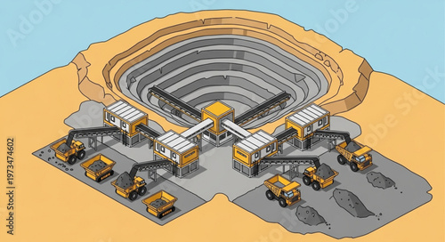 Open Pit Mine Heavy Equipment And Excavation Operations.