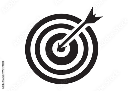 target logo silhouette vector, target with dart logo silhouette vector illustration, Aim target logo vector, target with dart hitting center logo silhouette design on white background