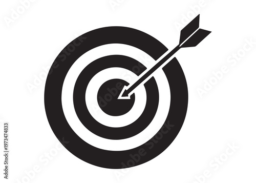 target logo silhouette vector, target with dart logo silhouette vector illustration, Aim target logo vector, target with dart hitting center logo silhouette design on white background