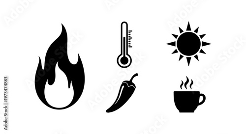 Heat, Temperature, and Spice Icons Set