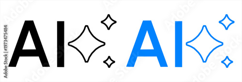 Generative AI logo icon magic sparkle stars symbol , Artificial intelligence sign. Vector ai generated icon blue logo