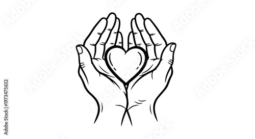 Heart shape hands, cupped hands holding heart, love symbol, care icon, vector illustration