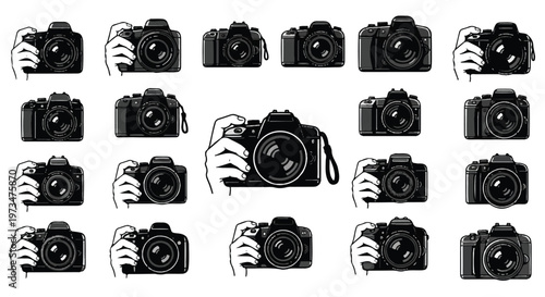 Cameras in various hand positions.