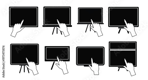Hands interacting with computer screens.
