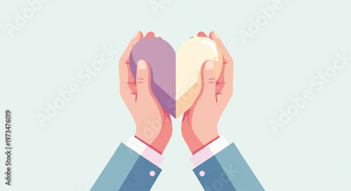 Vector hands holding heart shapes, business love symbol, heart icons, flat illustration