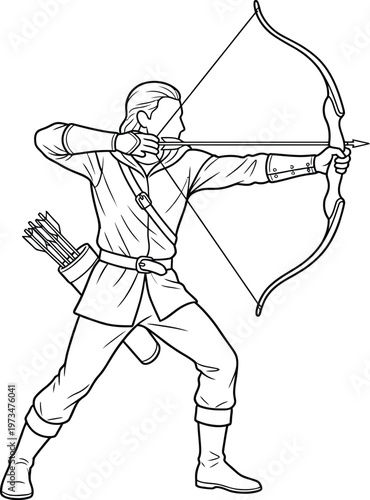Medieval Archer Drawing Line Art Illustration
A line art illustration of a medieval archer aiming a bow and arrow