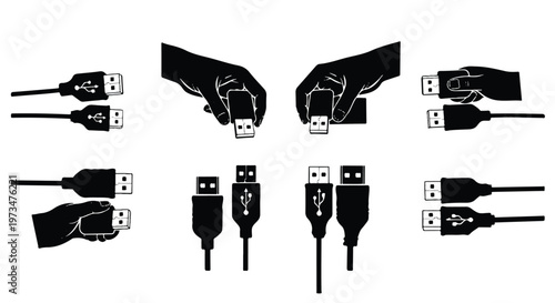 USB cables and connectors closeup.