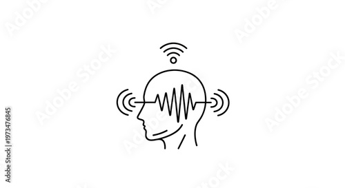 Human head with brainwaves and Wi-Fi signal, concept of artificial intelligence and technology
