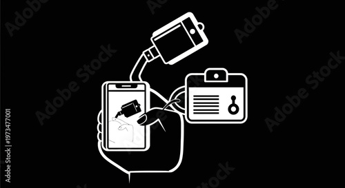 Smartphone with ID card scanner and power bank, concept of mobile authentication and energy