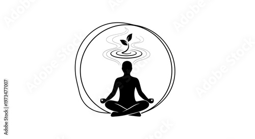 Silhouette of person meditating in lotus pose, symbolizing inner peace and growth