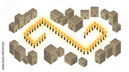 Candle Procession Winding Through Ancient City Illustration