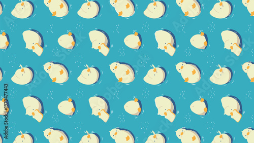 Cute cartoon chickens on a blue Background with snow