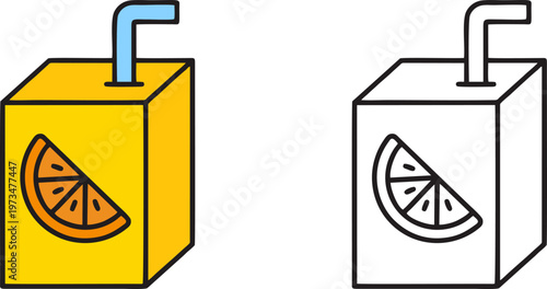 Orange Juice Box With Straw Icon