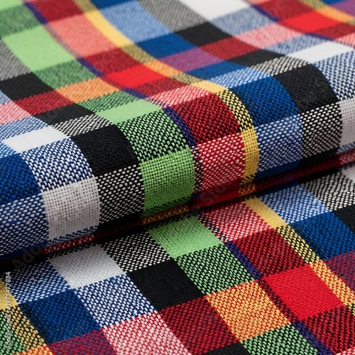 Colorful Plaid Fabric - Vibrant Textile Design and Texture.