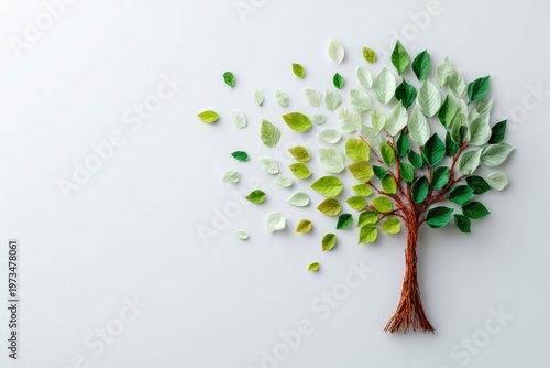 A tree with leaves blown away by the wind. Space for text.