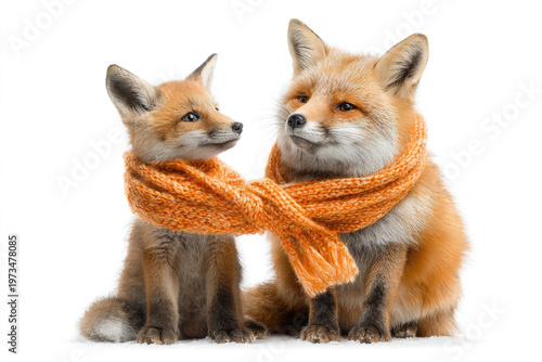 Two foxes in a warm scarf on a light background.